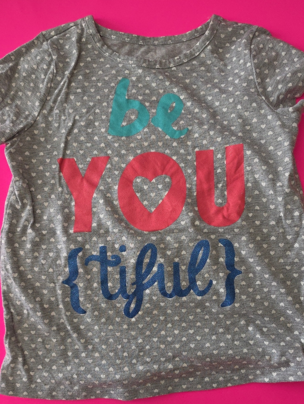 okie dokie Grey Tee with Pink & Blue 'Be YOU {tiful}' Graphic